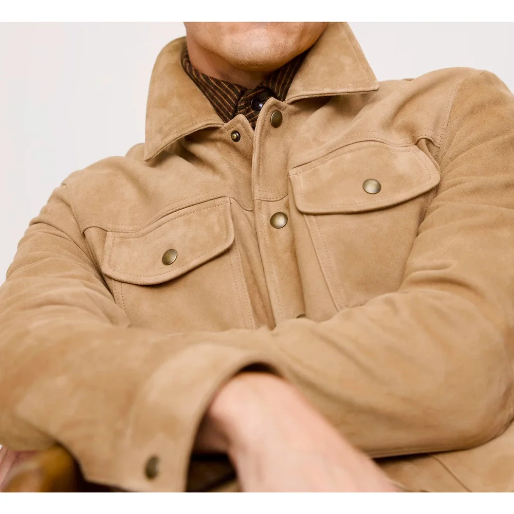 NEW BANANA REPUBLIC $550 LIGHT TAN SUEDE LEATHER TRUCKER JACKET SZ S